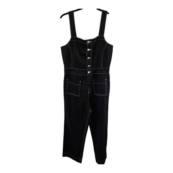 BLUE REVIVAL JUMPSUIT OVERALLS BLACKE SIZE SMALL NWOT WHITE STITCHING COTTON - Picture 1 of 10